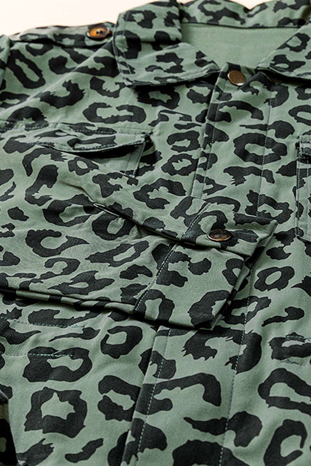 Double Take Leopard Drawstring Waist Jacket with Pockets