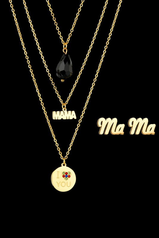 Triple-layer MAMA I LOVE YOU 18K gold-plated Pendant Combo Deal