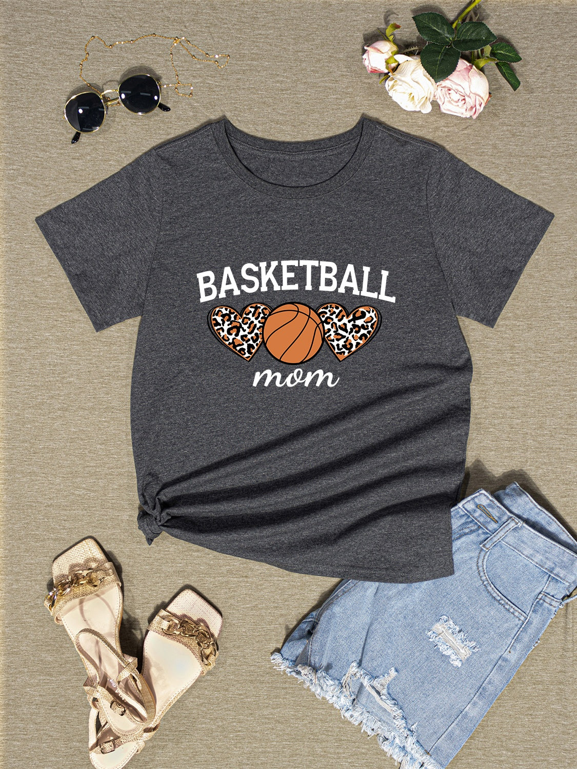 BASKETBALL MOM Round Neck Short Sleeve T-Shirt