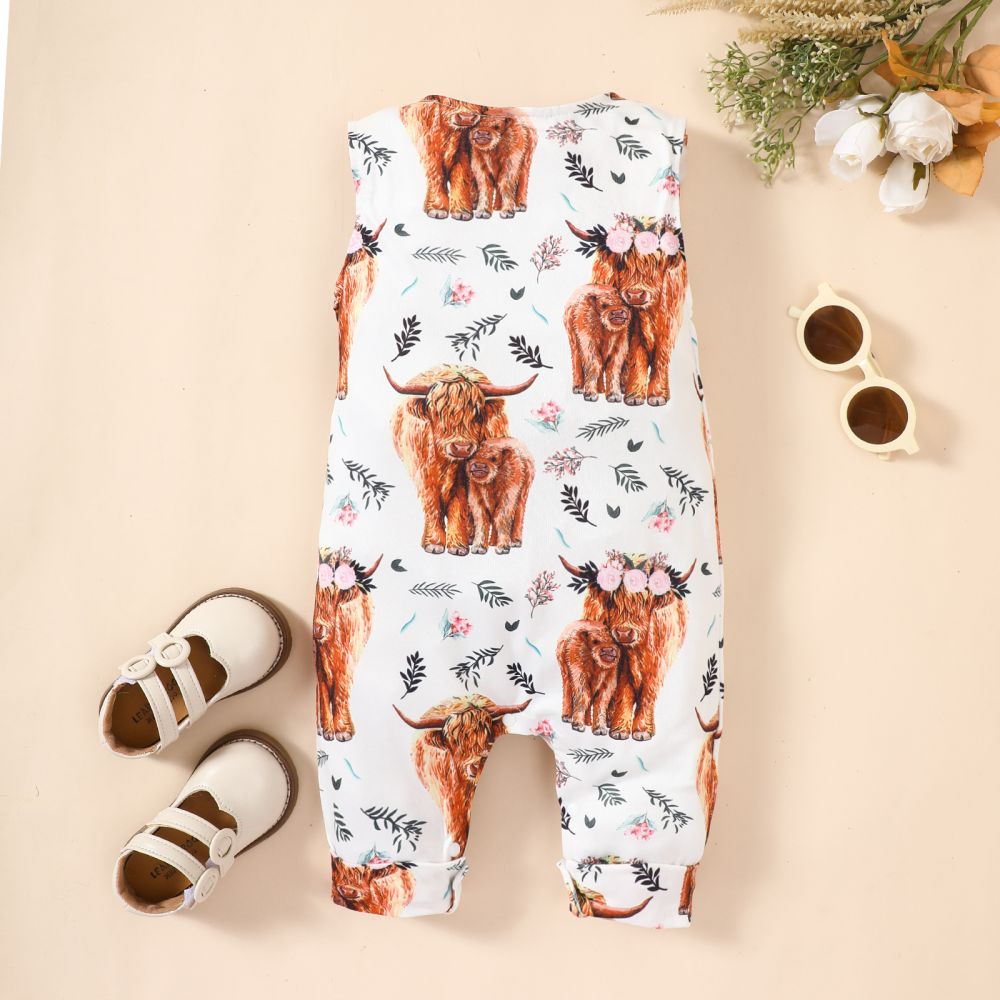 Baby Animal Print Round Neck Sleeveless Jumpsuit