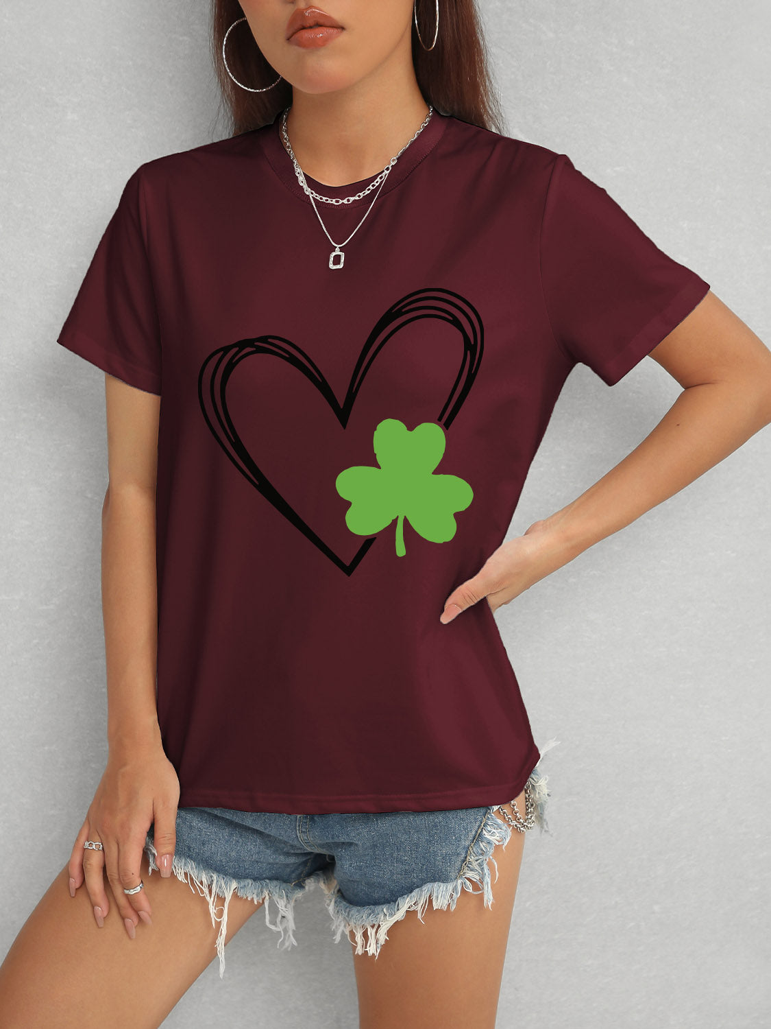 Heart Lucky Clover Short Sleeve T-Shirt