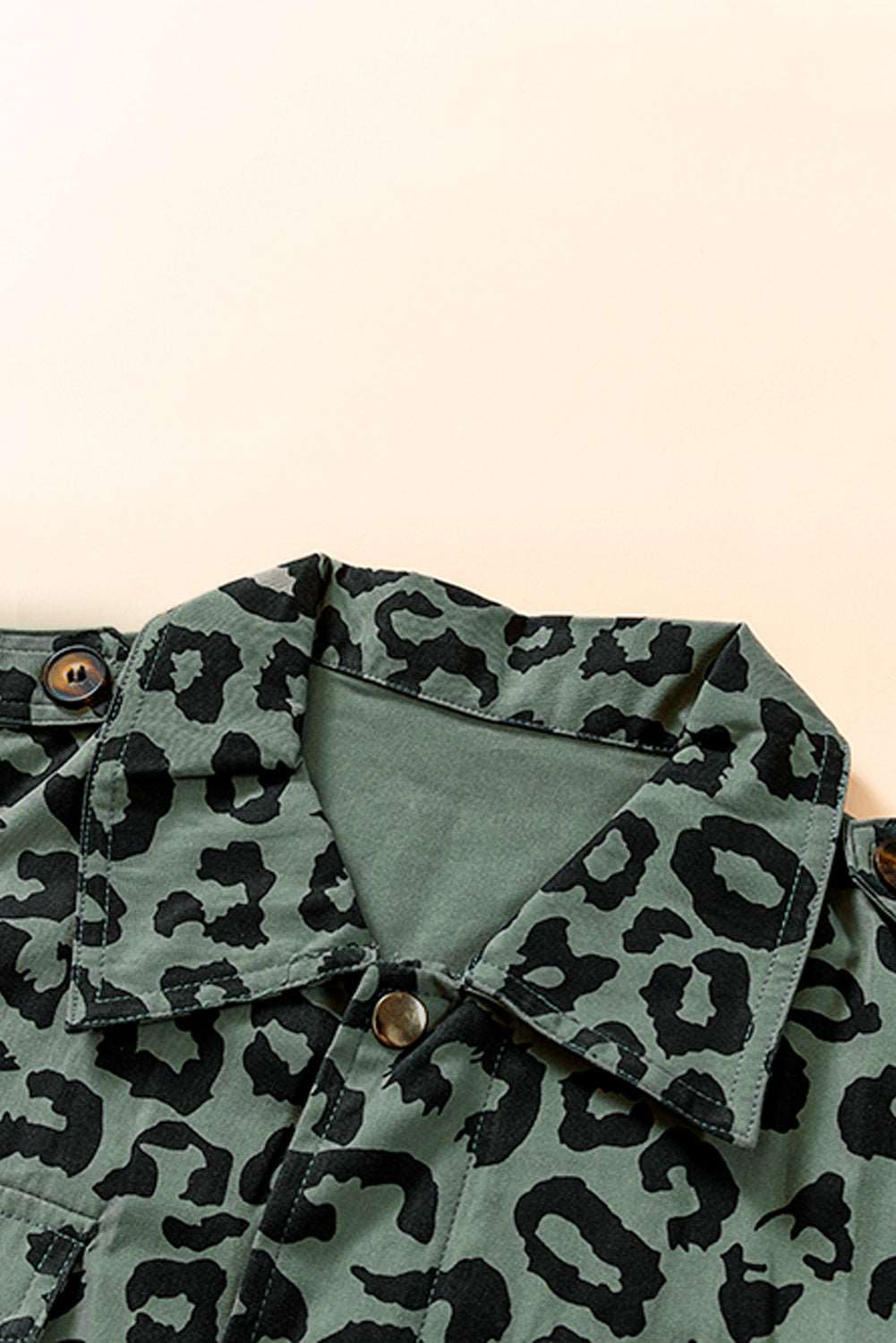 Double Take Leopard Drawstring Waist Jacket with Pockets