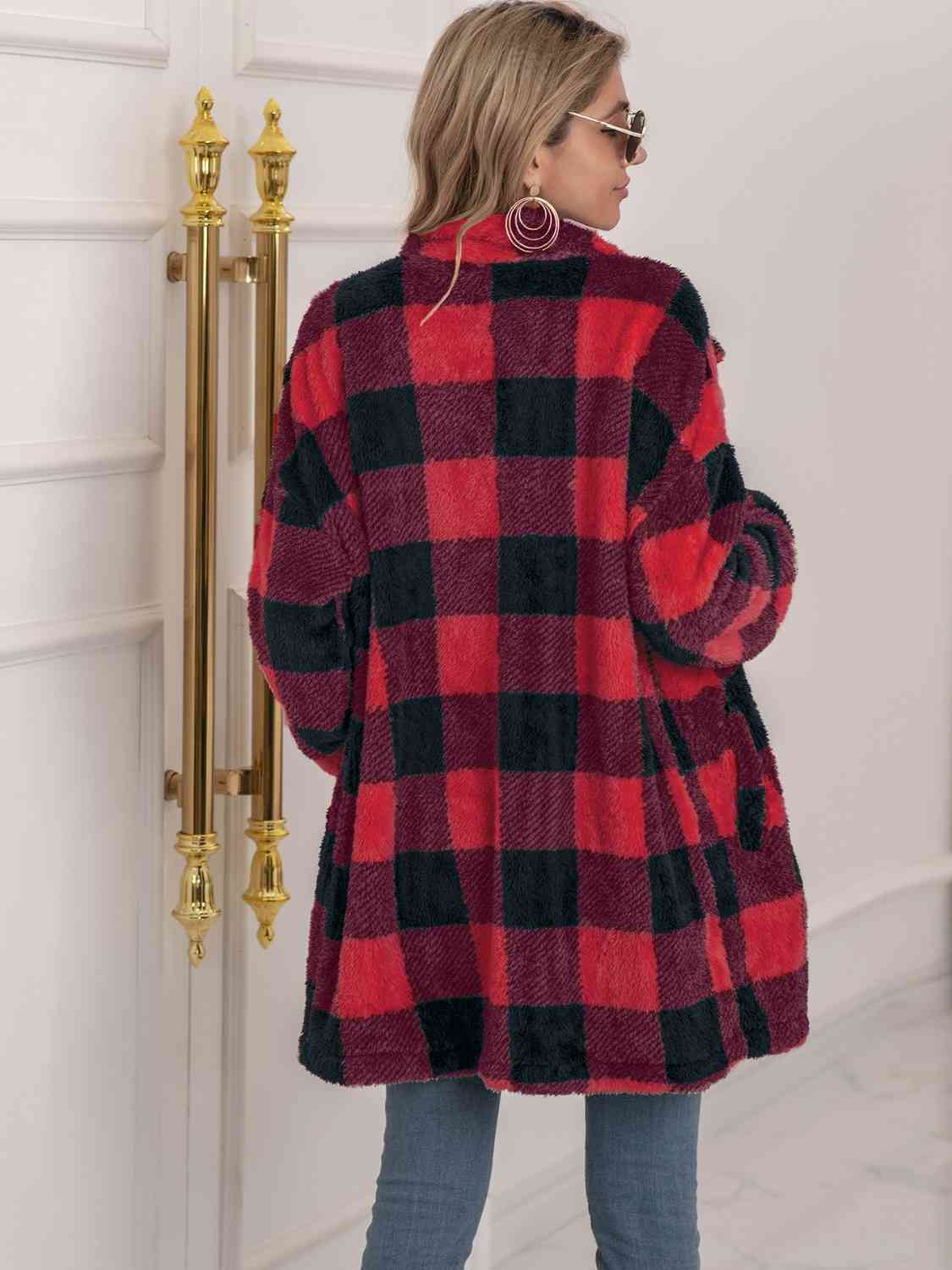 Plaid Collared Neck Longline Coat