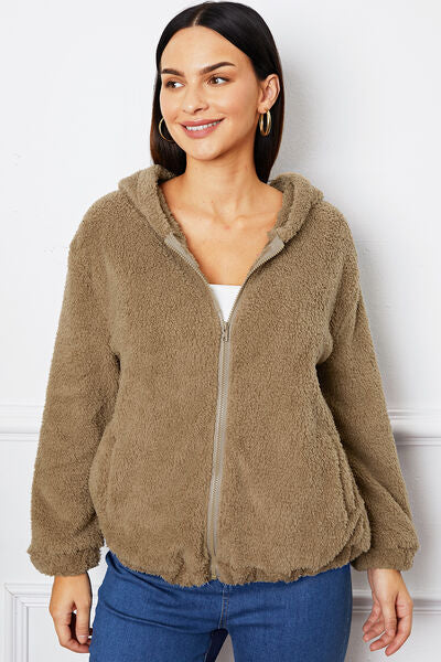 Zip Up Pocketed Hooded Outerwear