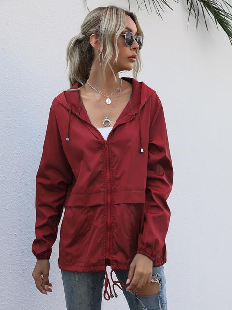 Drawstring Zip-Up Hooded Jacket