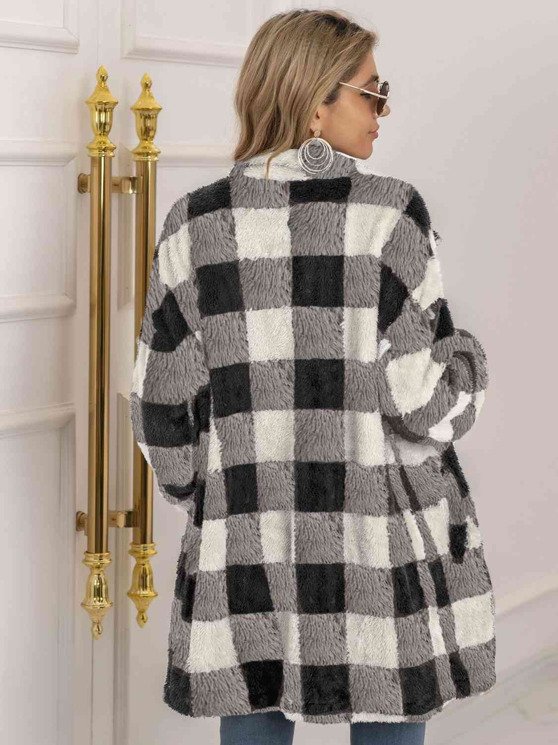 Plaid Collared Neck Longline Coat