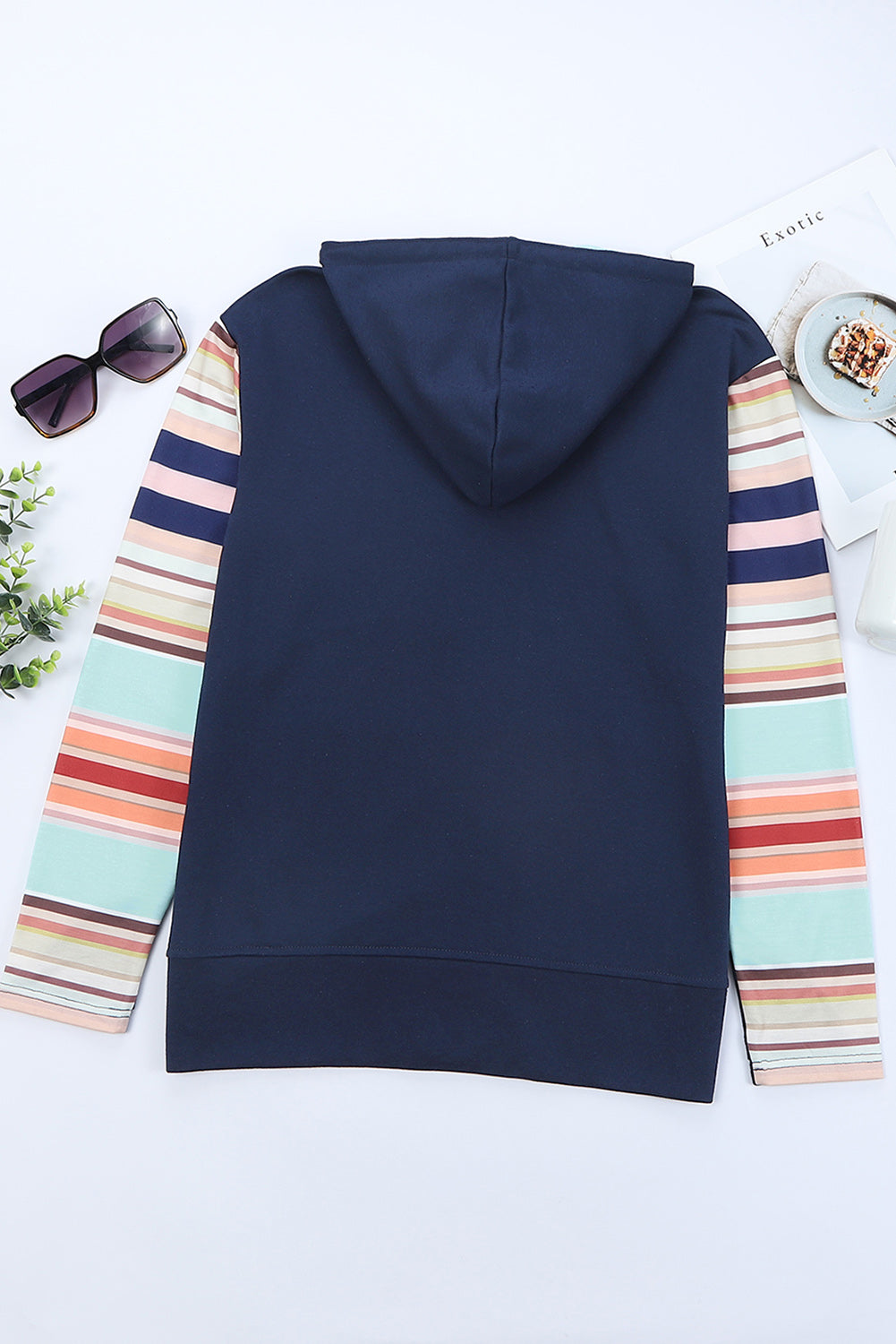 Double Take Striped Color Block Zip Up Jacket