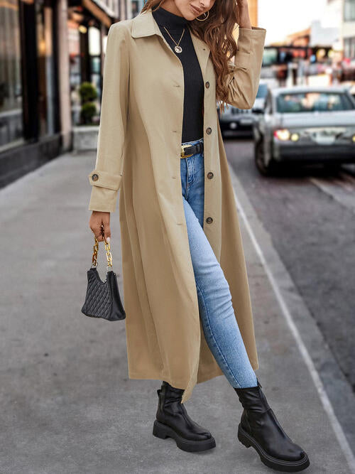 Collared Neck Button Front Trench Coat