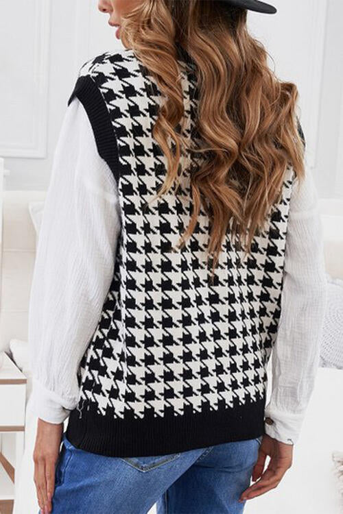 Houndstooth Button Front Sweater Vest