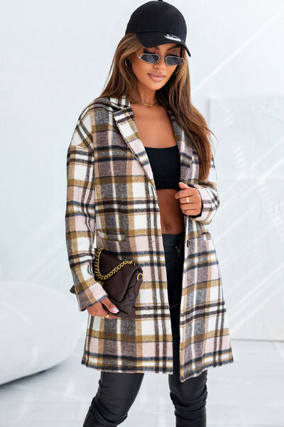 Plaid Longline Jacket with Pockets